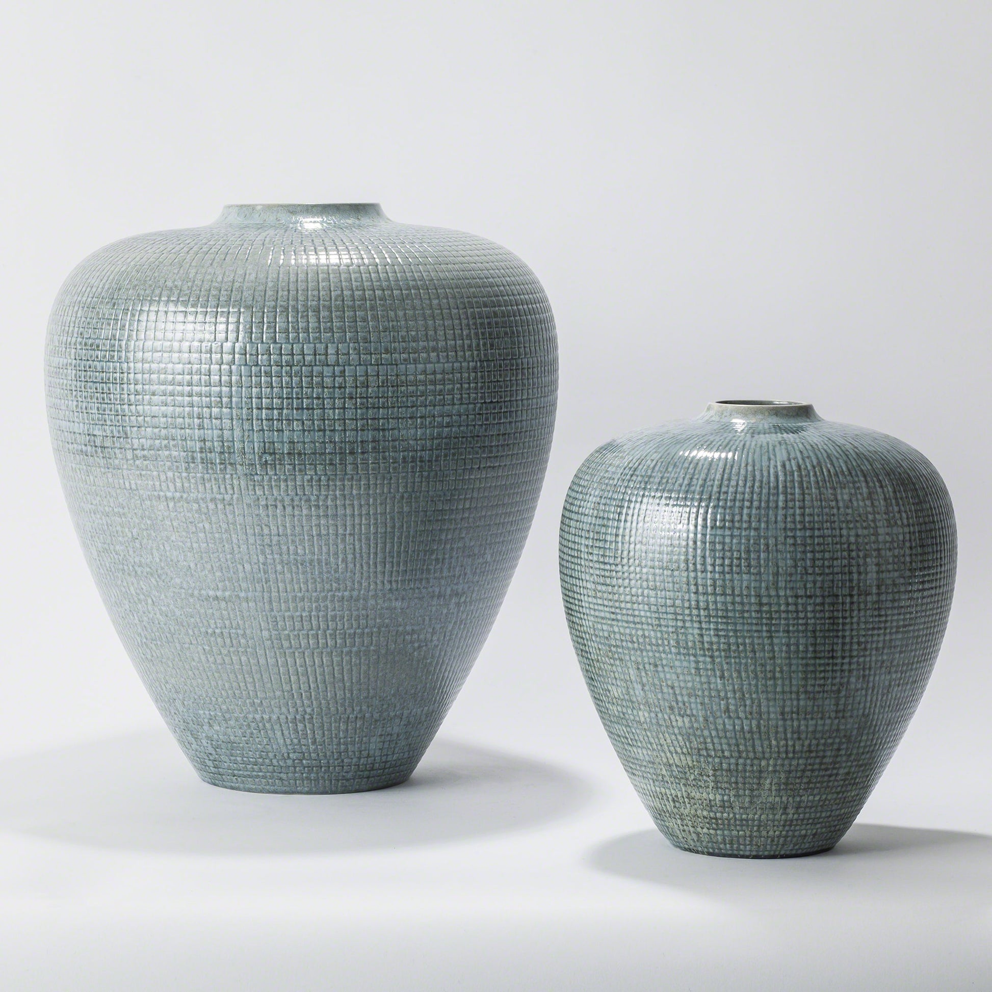 Check Bulbous Vase by Global Views in silver blue. Made from ceramic in a eclectic & global style.