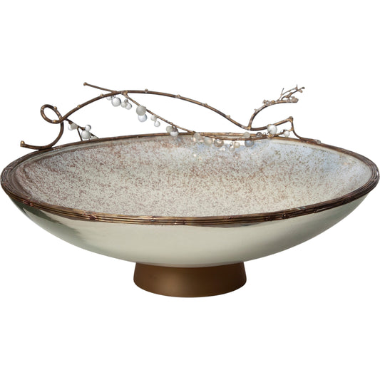 Foret Centerpiece by Global Views in matte antique brass. Made from snow white finished glass, aluminum, brass, glass beads in a modern style.