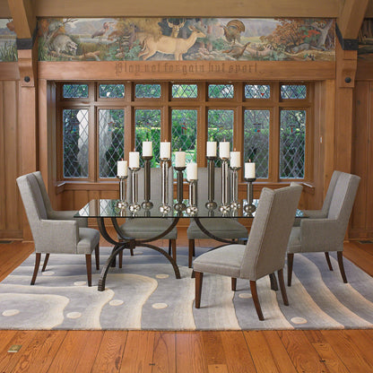 Teton Rectangular Table by Global Views in gold. Made from hand-forged iron, tempered glass in a transitional style.