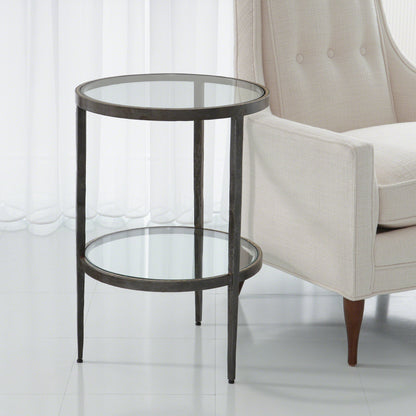Laforge Side Table by Global Views. Made from iron, tempered glass in a transitional style.