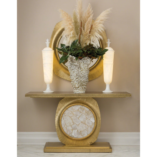 Opera Fluted Console by Global Views in gold. Made from mdf, brass sheet, quartz in a modern style.