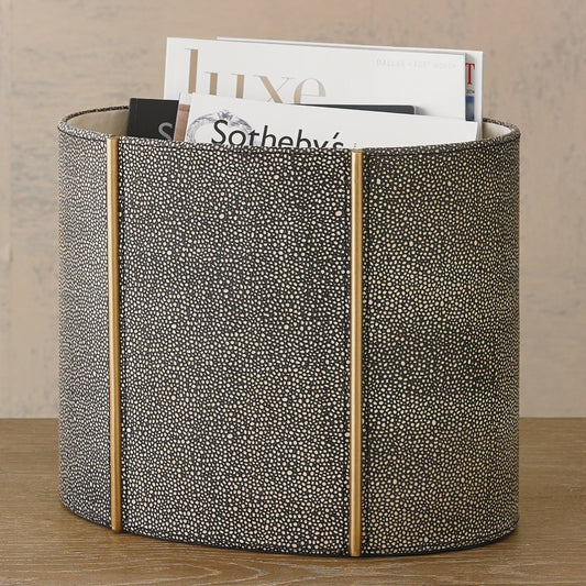 Churchill Oval Wastebasket by Global Views. Made from shagreen embossed leather in a transitional style.