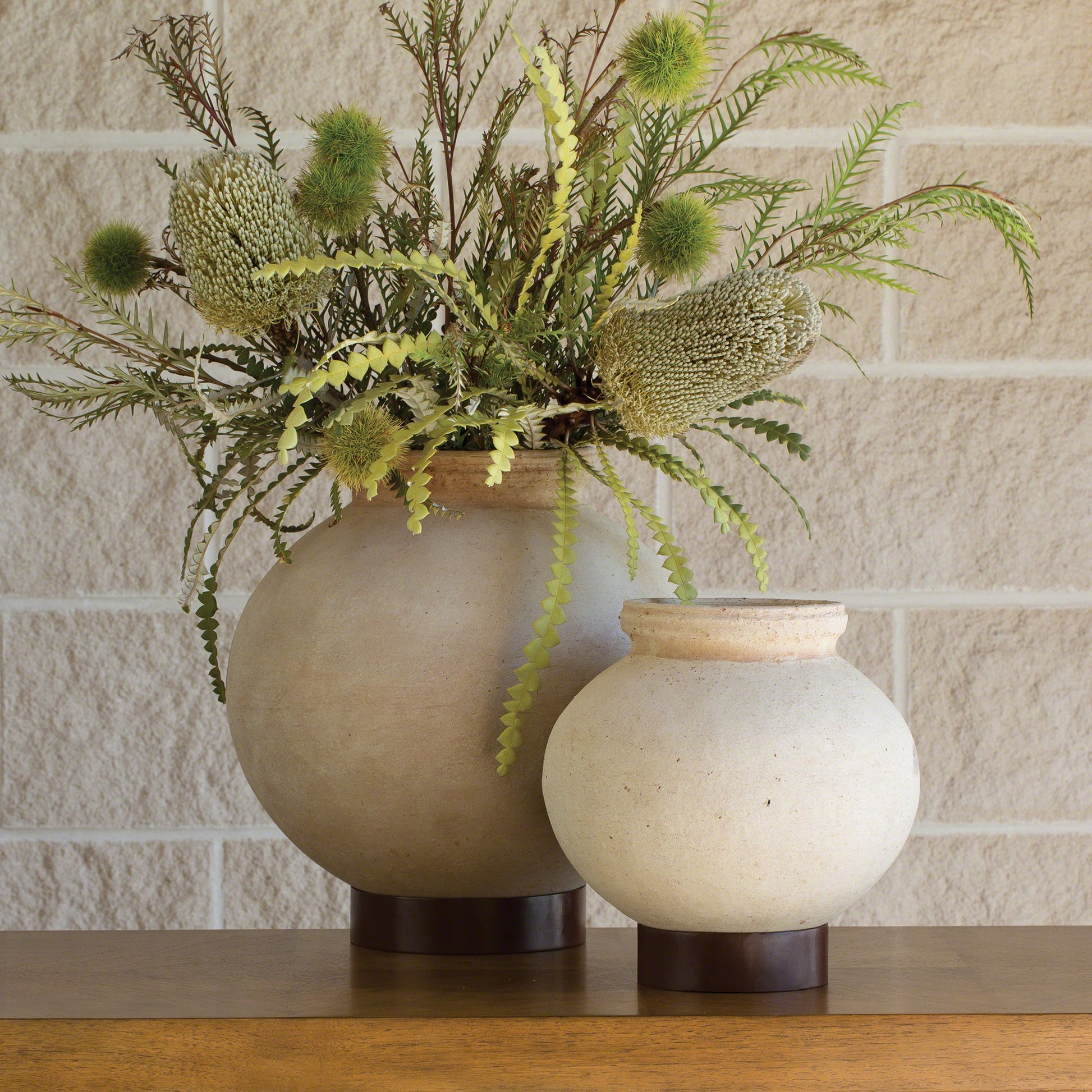 Desert Water Pot with Base by Global Views in burnt wax. Made from iron, terracotta in a rustic style.