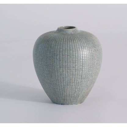 Check Bulbous Vase by Global Views in silver blue. Made from ceramic in a eclectic & global style.