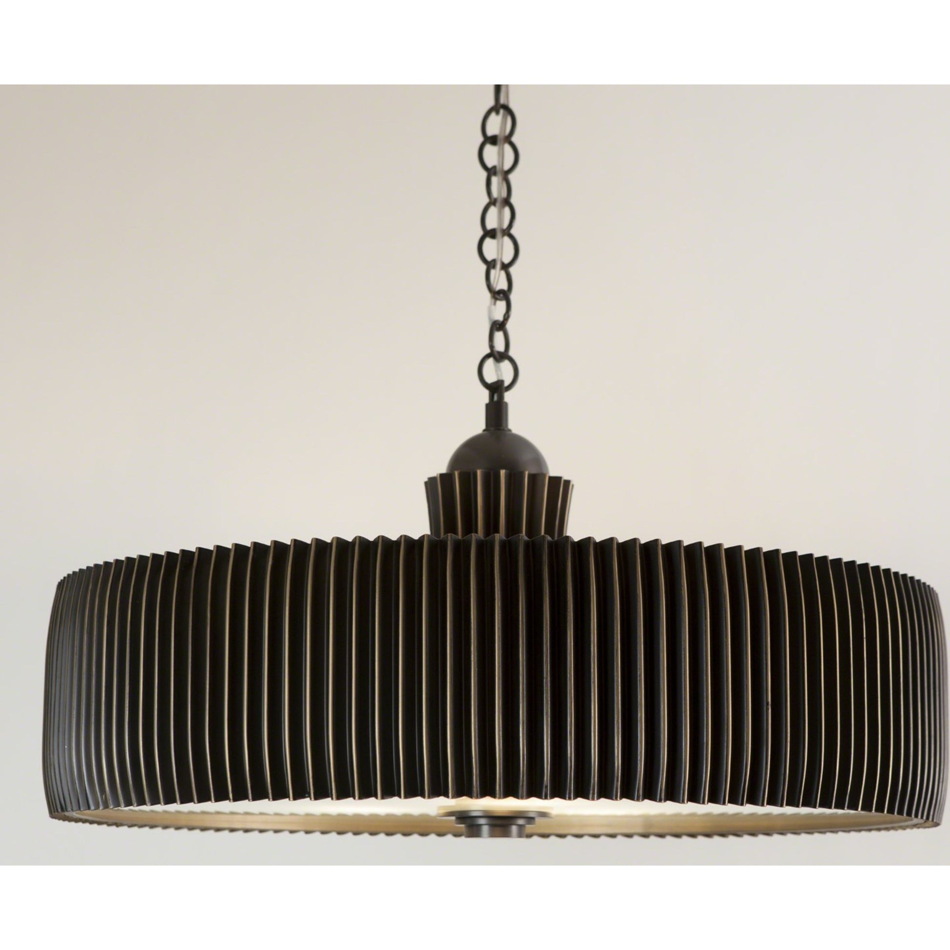 Crimp Chandelier by Global Views. Made from steel, brass, frosted glass in a modern style.