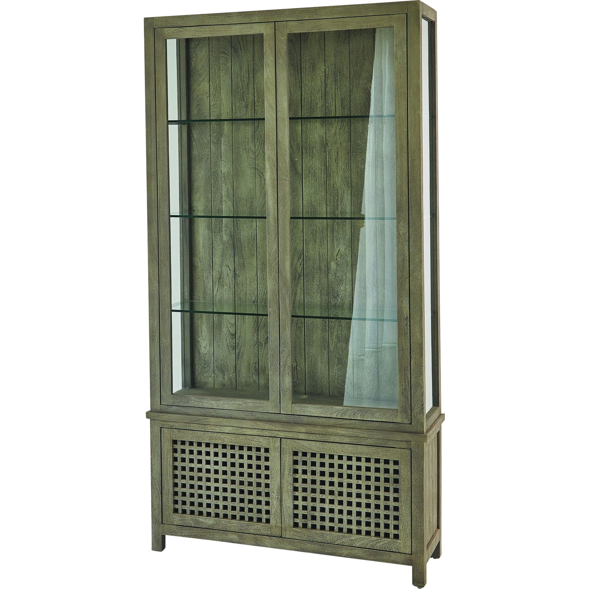 Driftwood Vitrine by Global Views in white sandblasted. Made from mago, tempered glass in a transitional style.