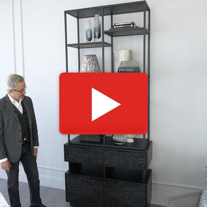 Kyoto Etagere by Global Views in jagged black over worn black. Made from gmelina, mdf, plywood, iron in a modern style.