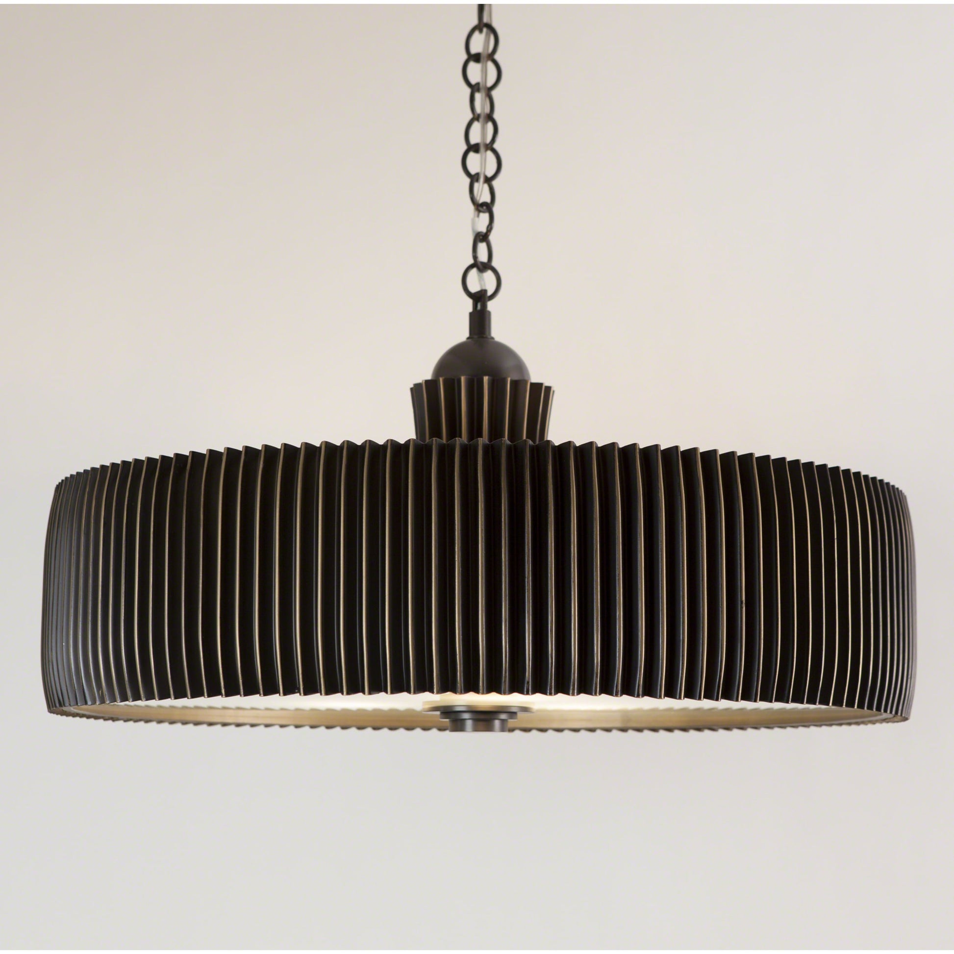 Crimp Chandelier by Global Views. Made from steel, brass, frosted glass in a modern style.