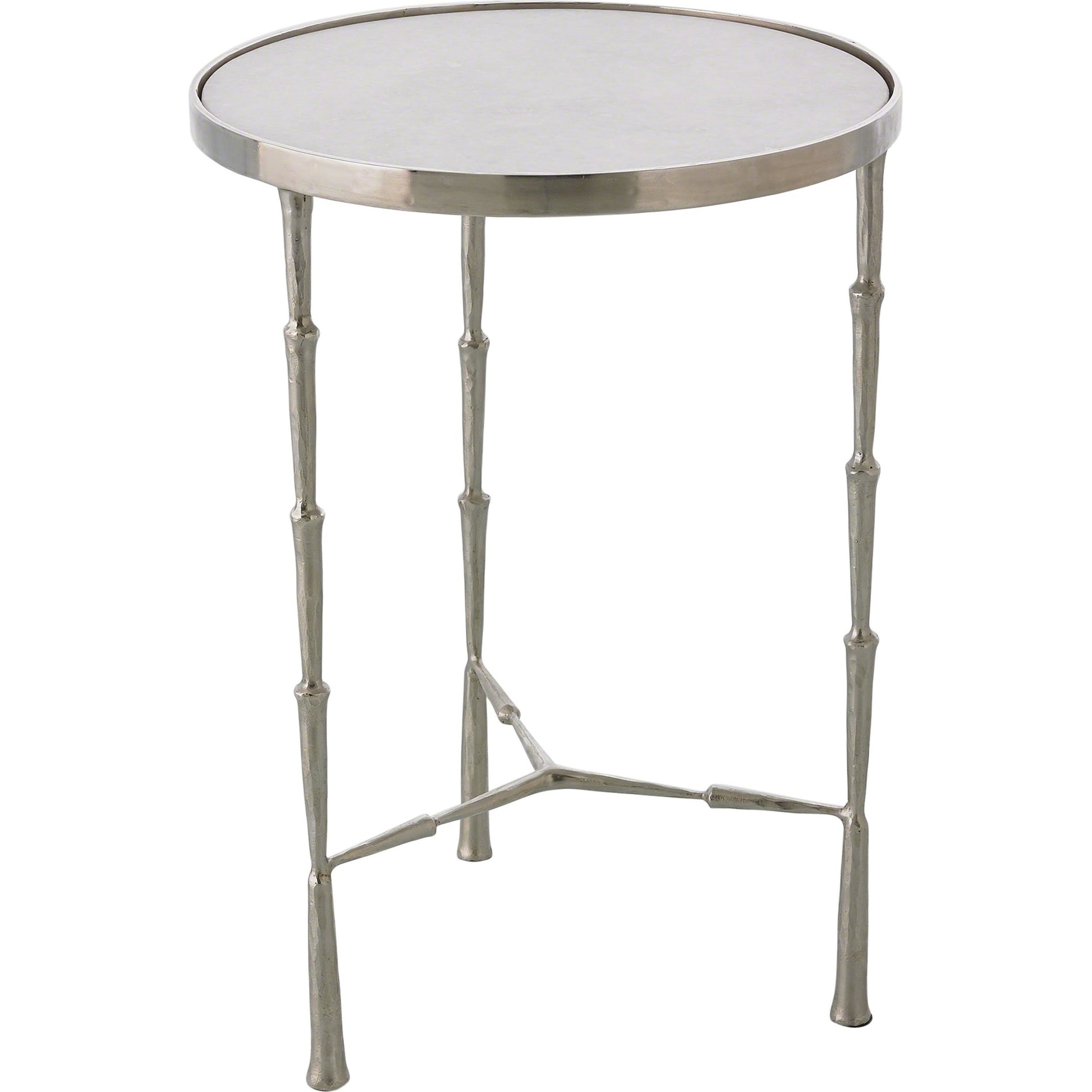 Spike Accent Table by Global Views in antique brass with white marble. Made from iron, 15 mm thick white marble in a eclectic & global style.
