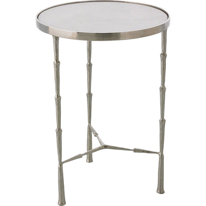 Spike Accent Table by Global Views in antique brass with white marble. Made from iron, 15 mm thick white marble in a eclectic & global style.