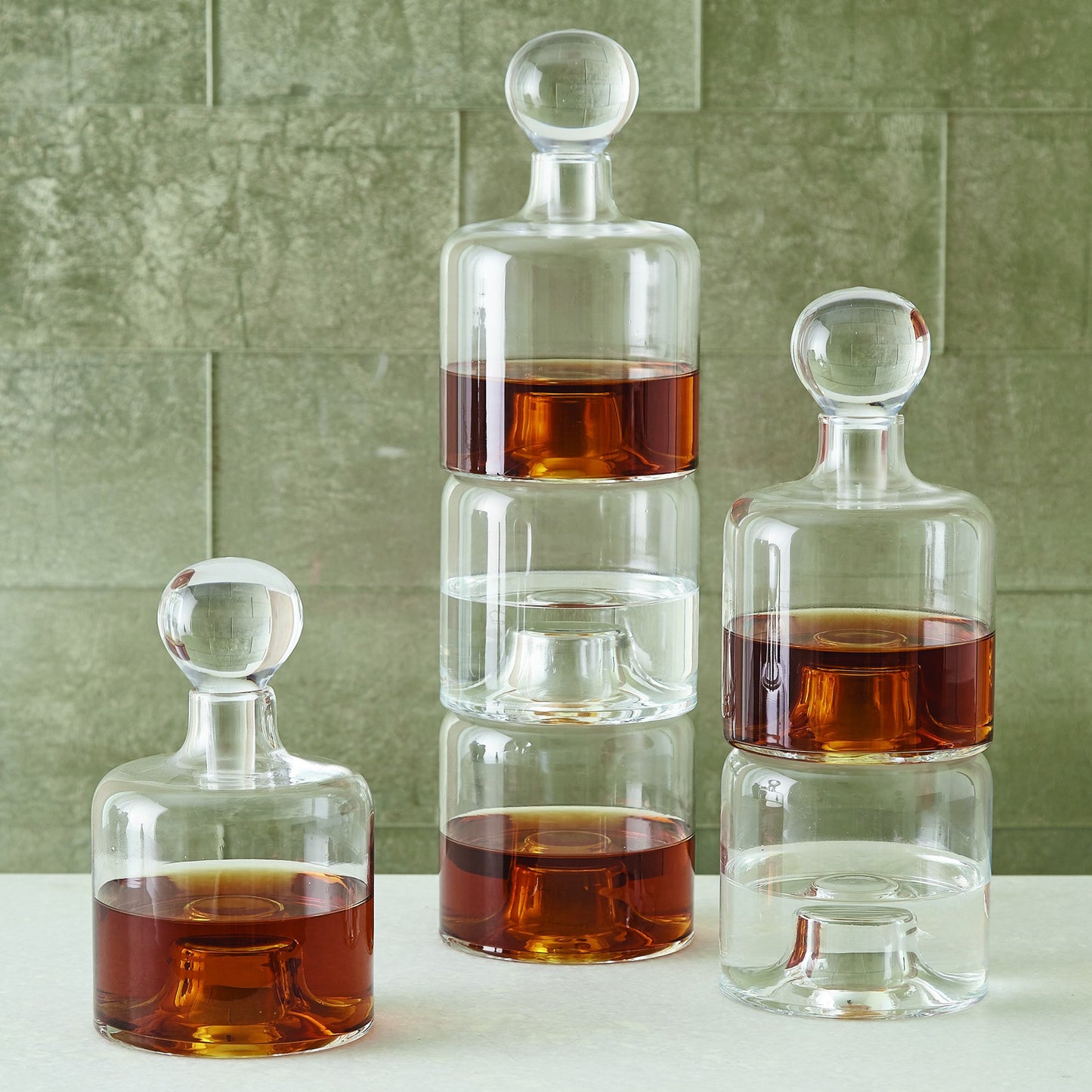 001 SR-702235 | Lifestyle | Triple Stac Decanter by Global Views. Made from glass in a modern style.