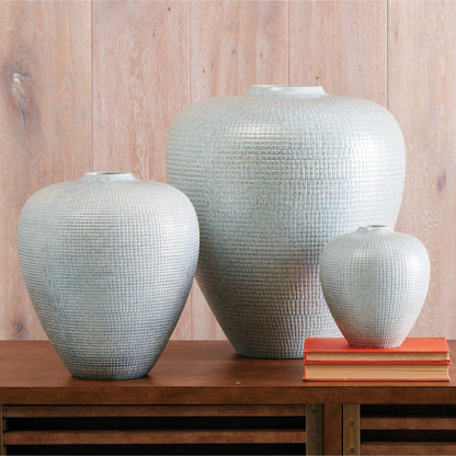 Check Bulbous Vase by Global Views in silver blue. Made from ceramic in a eclectic & global style.