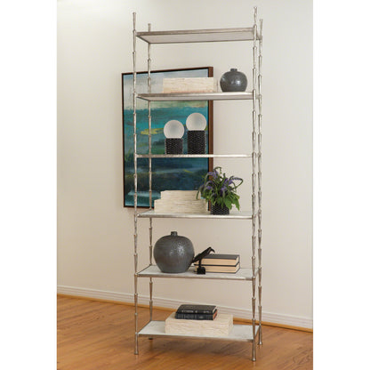 Spike Etagere by Global Views in antique brass. Made from iron, white marble in a transitional style.