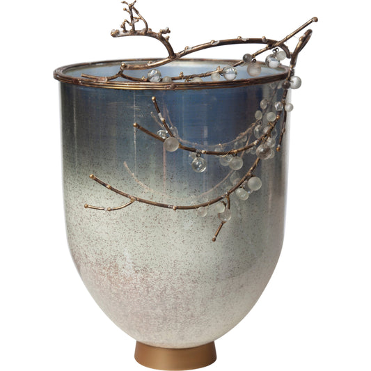 Foret Hurricane by Global Views in matte antique brass. Made from snow white finished glass, aluminum, brass, glass beads in a eclectic & global style.