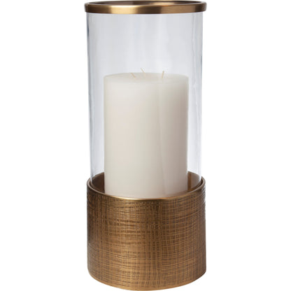 Plaid Etched Glass Hurricane by Global Views in antique brass. Made from brass, glass in a transitional style.