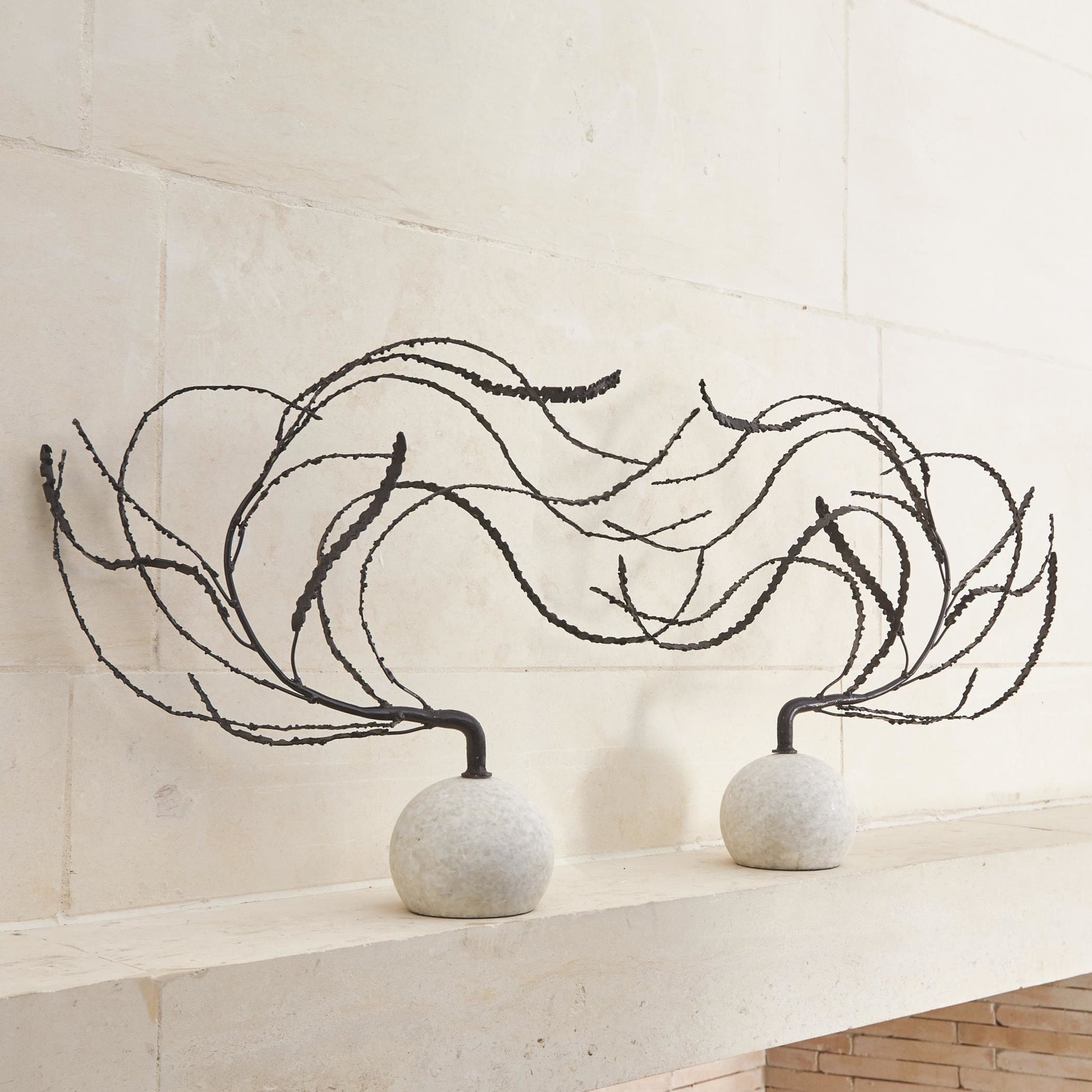 Thistle Sculpture by Global Views in black. Made from iron, white marble in a eclectic & global style.
