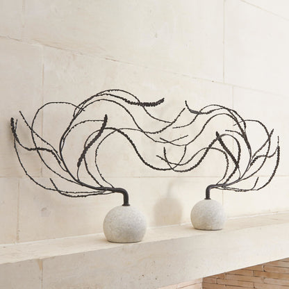 Thistle Sculpture by Global Views in black. Made from iron, white marble in a eclectic & global style.