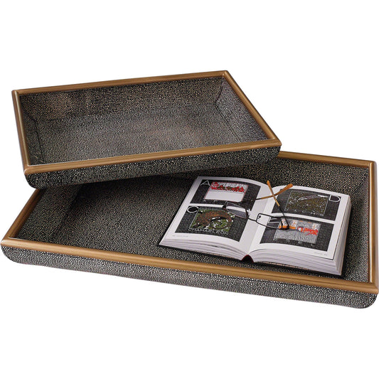 Churchill Tray by Global Views. Made from mdf, shagreen embossed leather in a eclectic & global style.