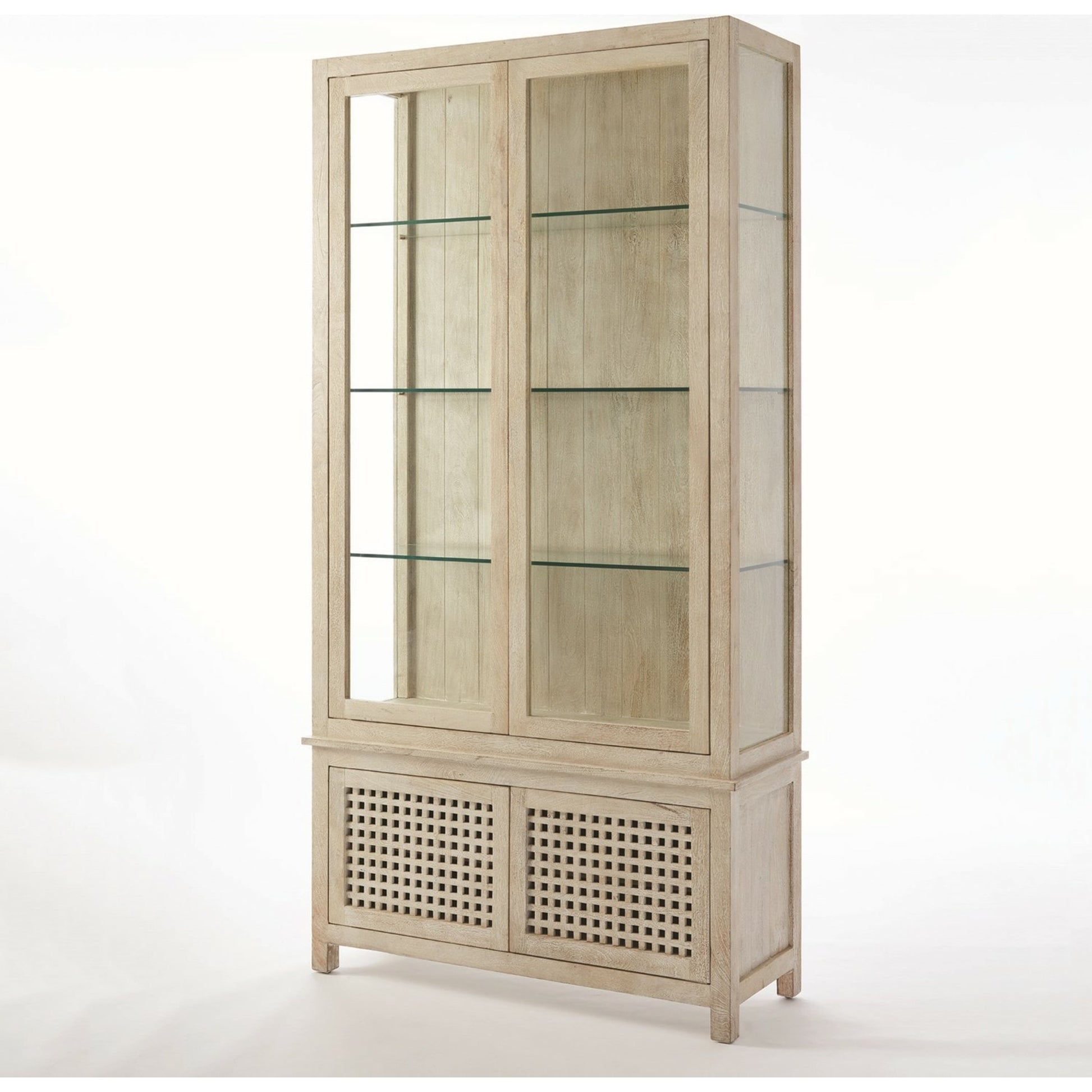 Driftwood Vitrine by Global Views in white sandblasted. Made from mago, tempered glass in a transitional style.