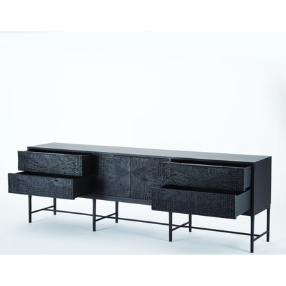 Kyoto Media Cabinet by Global Views in jagged gmelina black, wbi. Made from gmelina, mdf, metal in a modern style.