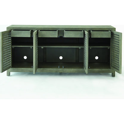 Driftwood Lattice Credenza by Global Views in white washed. Made from mango, mdf in a coastal style.