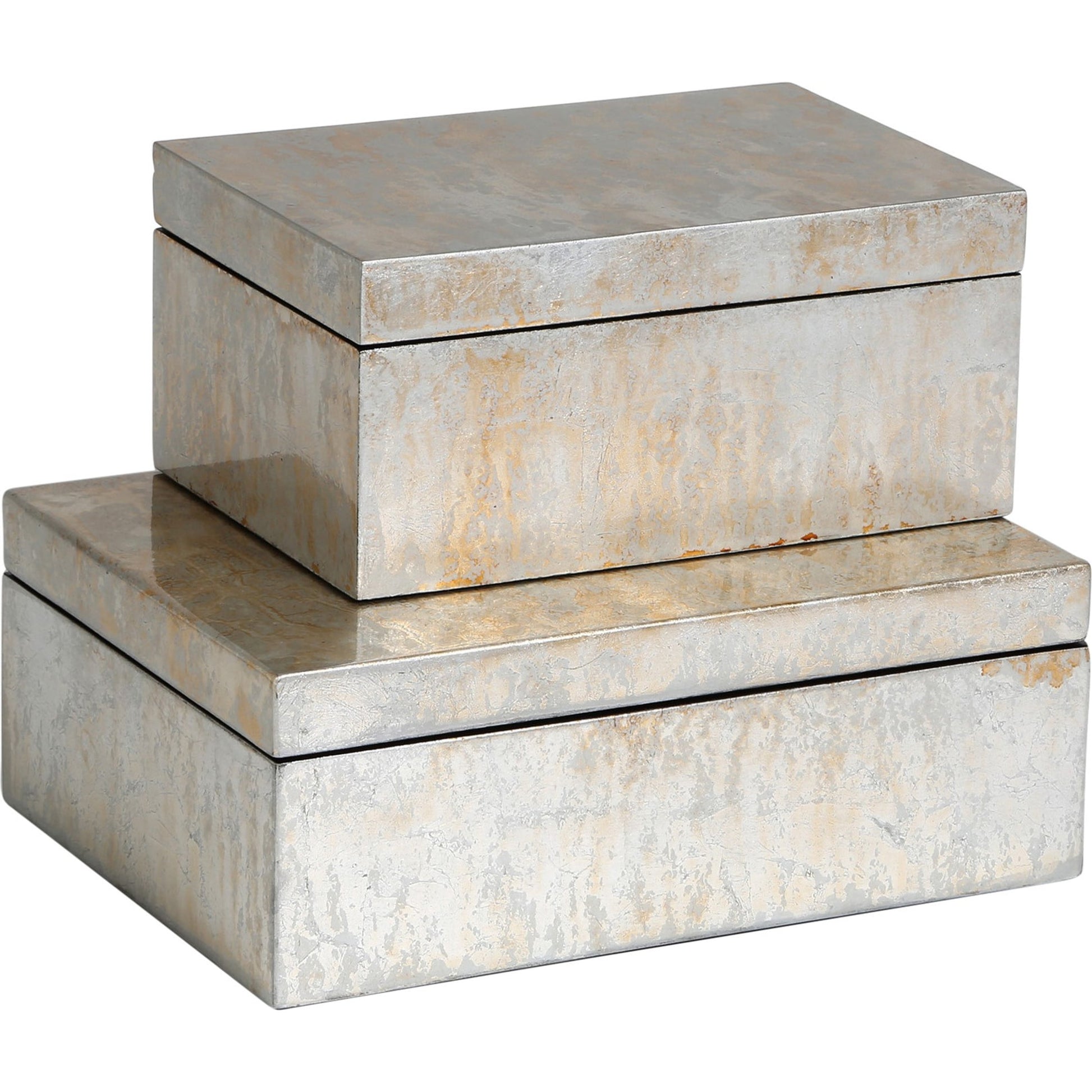 Leaf Box by Global Views in champagne, vietnamese lacquer. Made from mdf in a transitional style.