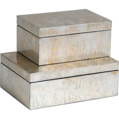 Leaf Box by Global Views in champagne, vietnamese lacquer. Made from mdf in a transitional style.