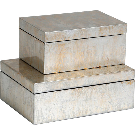 Leaf Box by Global Views in champagne, vietnamese lacquer. Made from mdf in a transitional style.