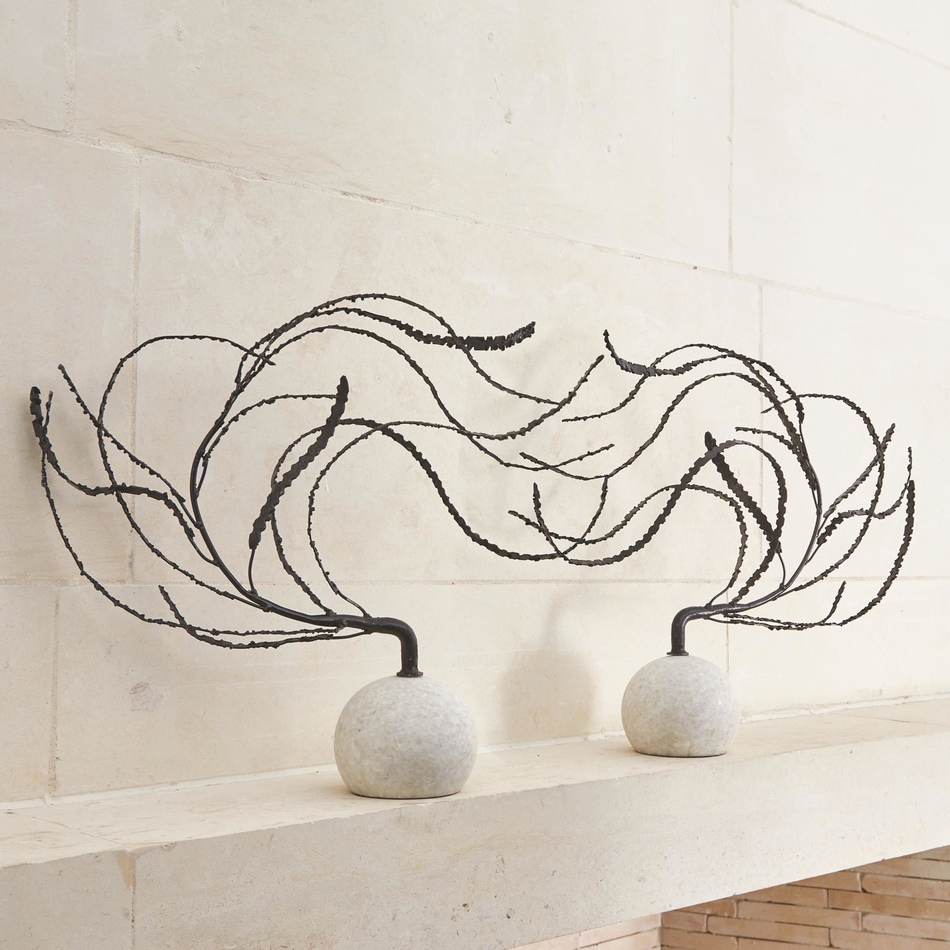 Thistle Sculpture by Global Views in black. Made from iron, white marble in a eclectic & global style.