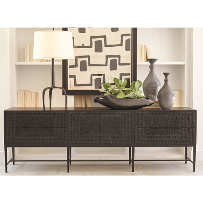 Kyoto Media Cabinet by Global Views in jagged gmelina black, wbi. Made from gmelina, mdf, metal in a modern style.