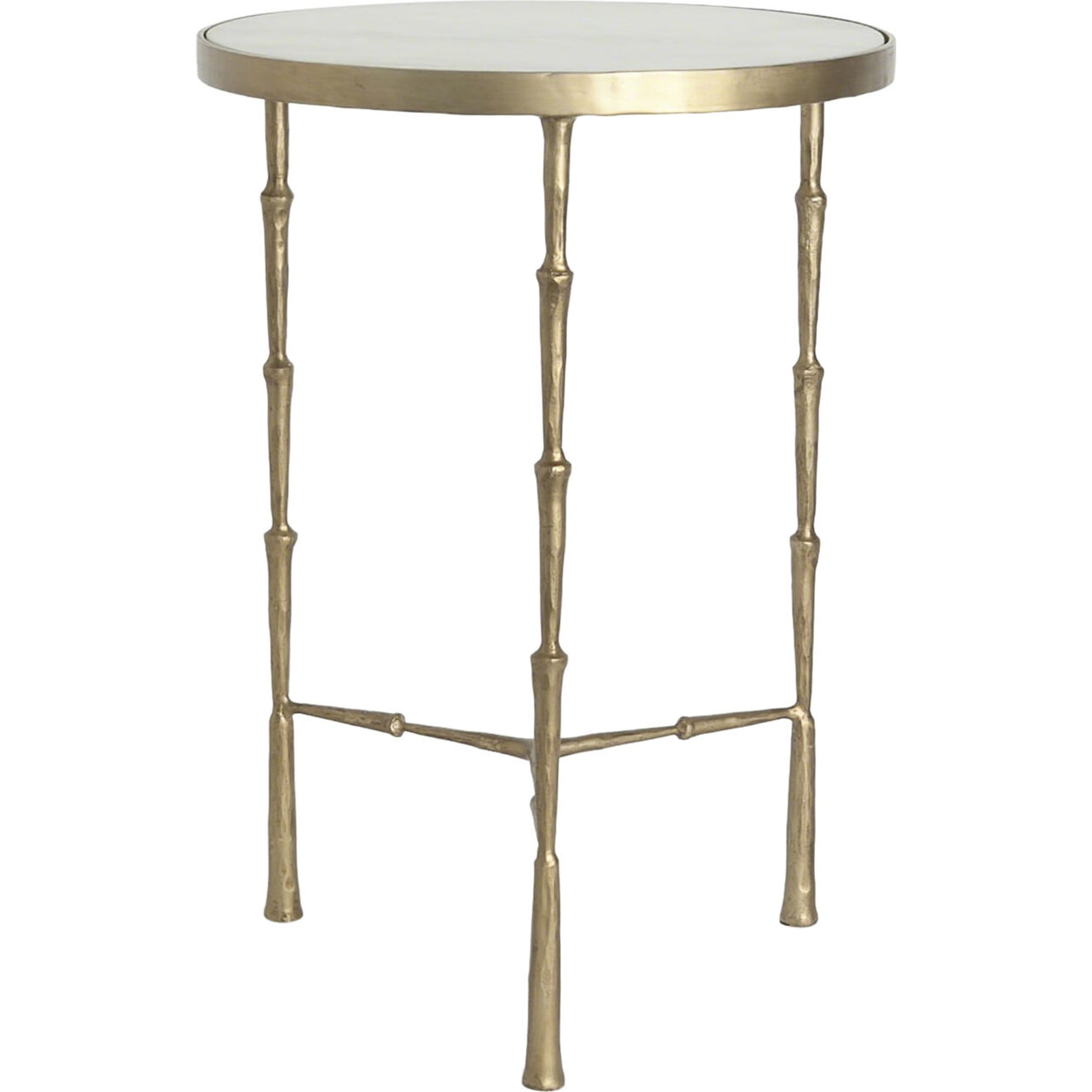Spike Accent Table by Global Views in antique brass with white marble. Made from iron, 15 mm thick white marble in a eclectic & global style.