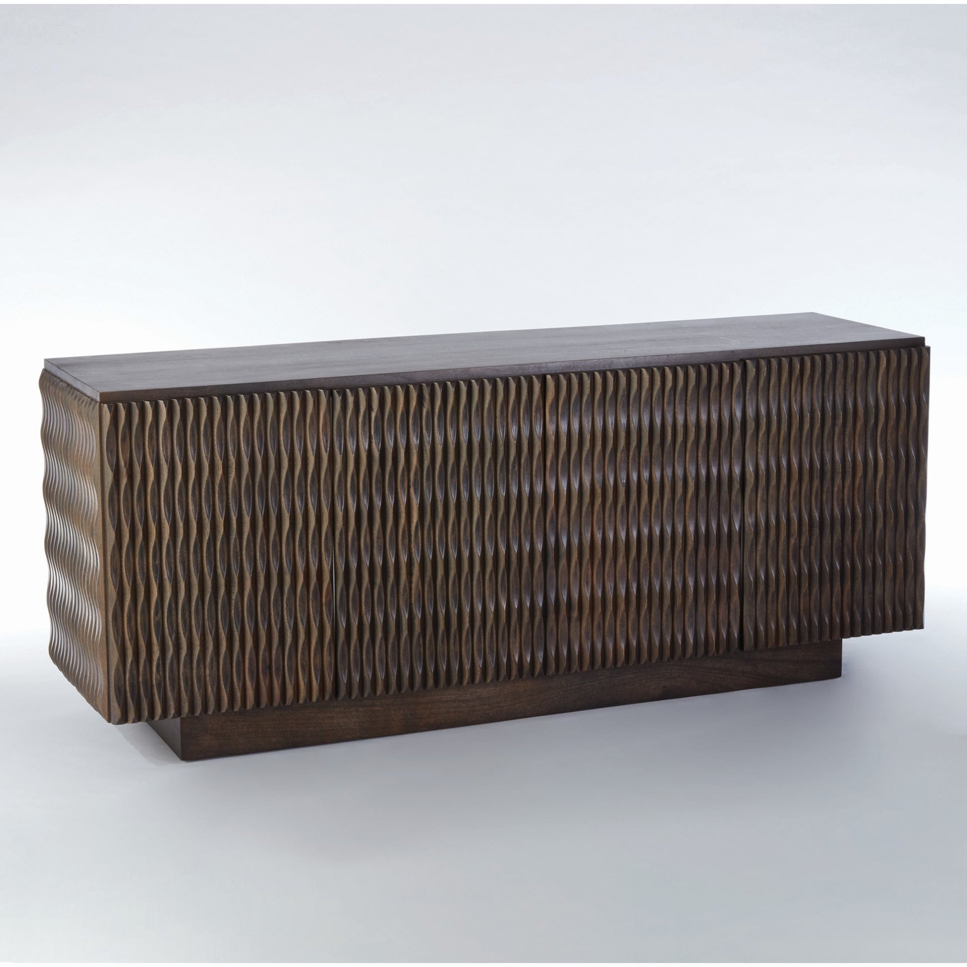 Minuet Buffet by Global Views in walnut, gray, antique nickel. Made from mango in a modern style.