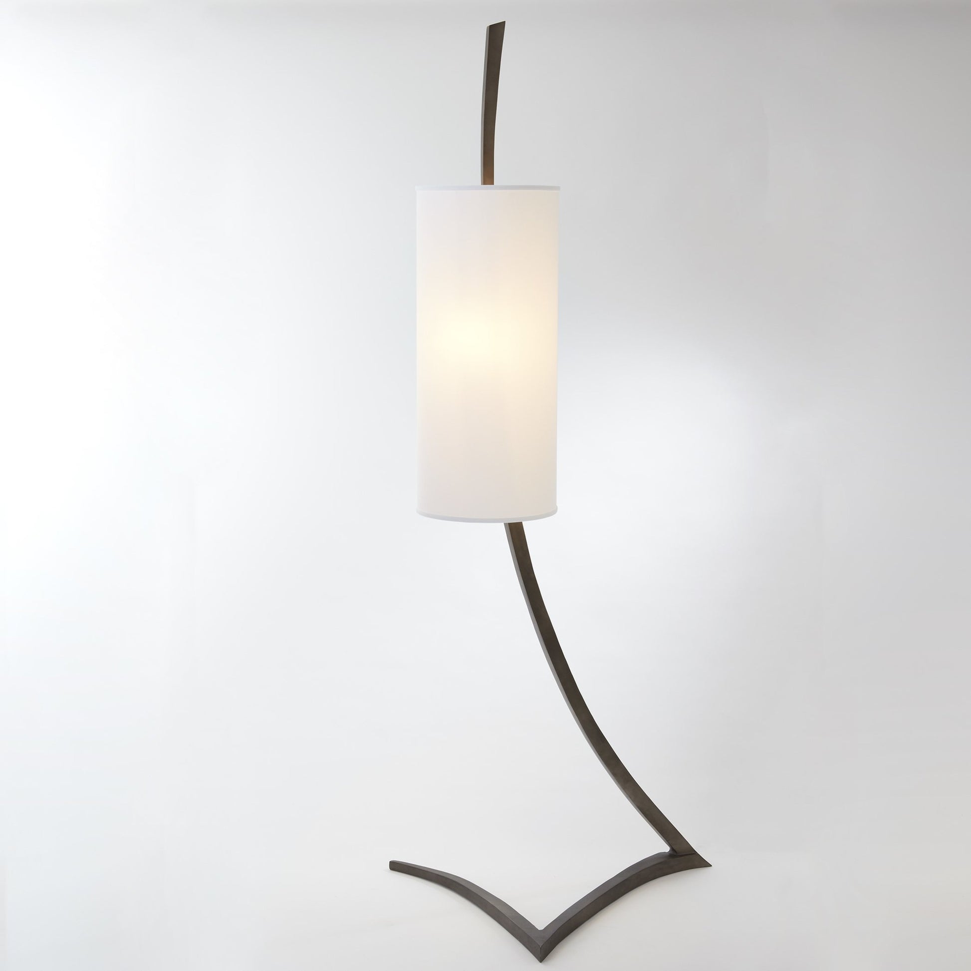 Mojave Floor Lamp by Global Views in antique graphite. Made from aluminum, brass, mild steel in a modern style.