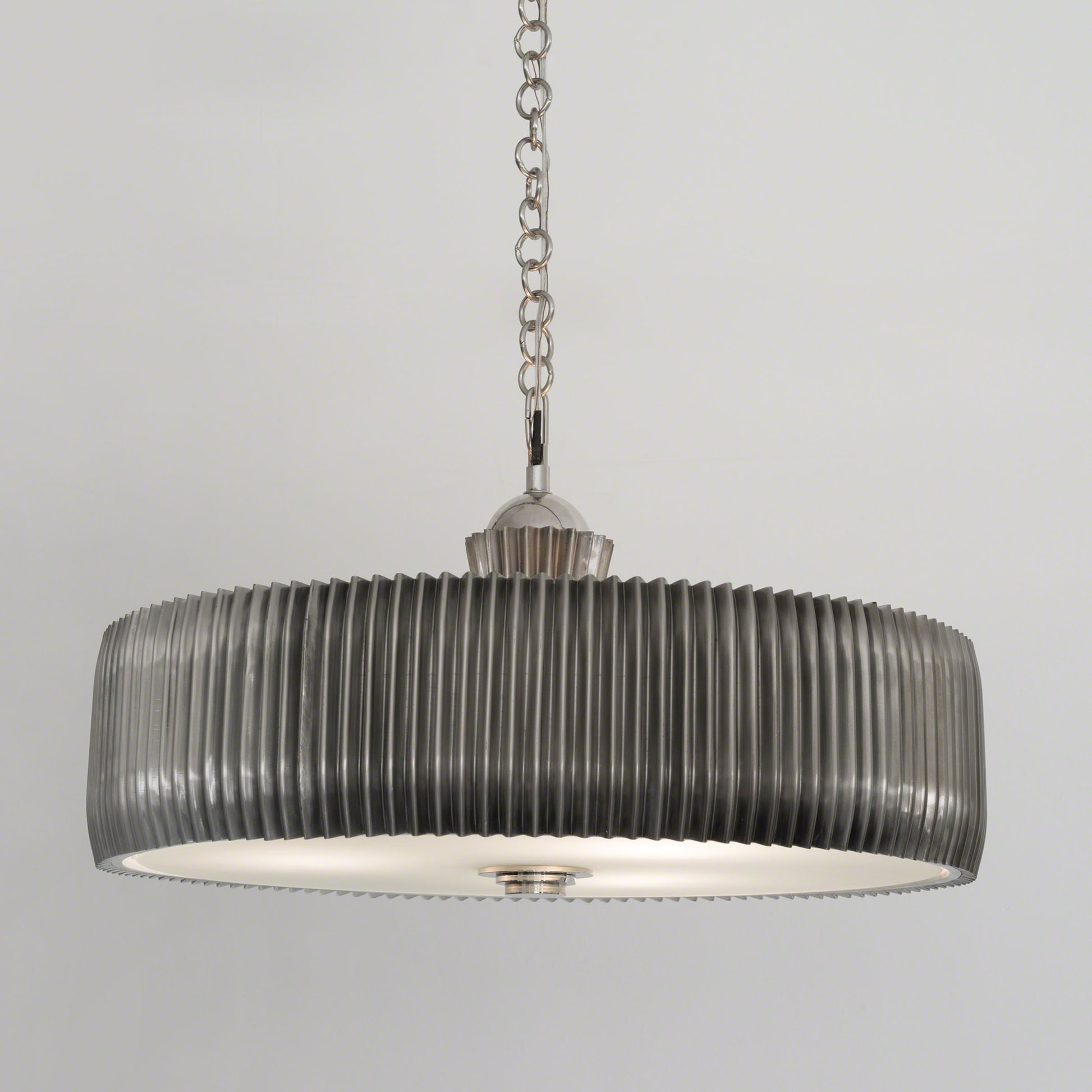 Crimp Chandelier by Global Views. Made from steel, brass, frosted glass in a modern style.