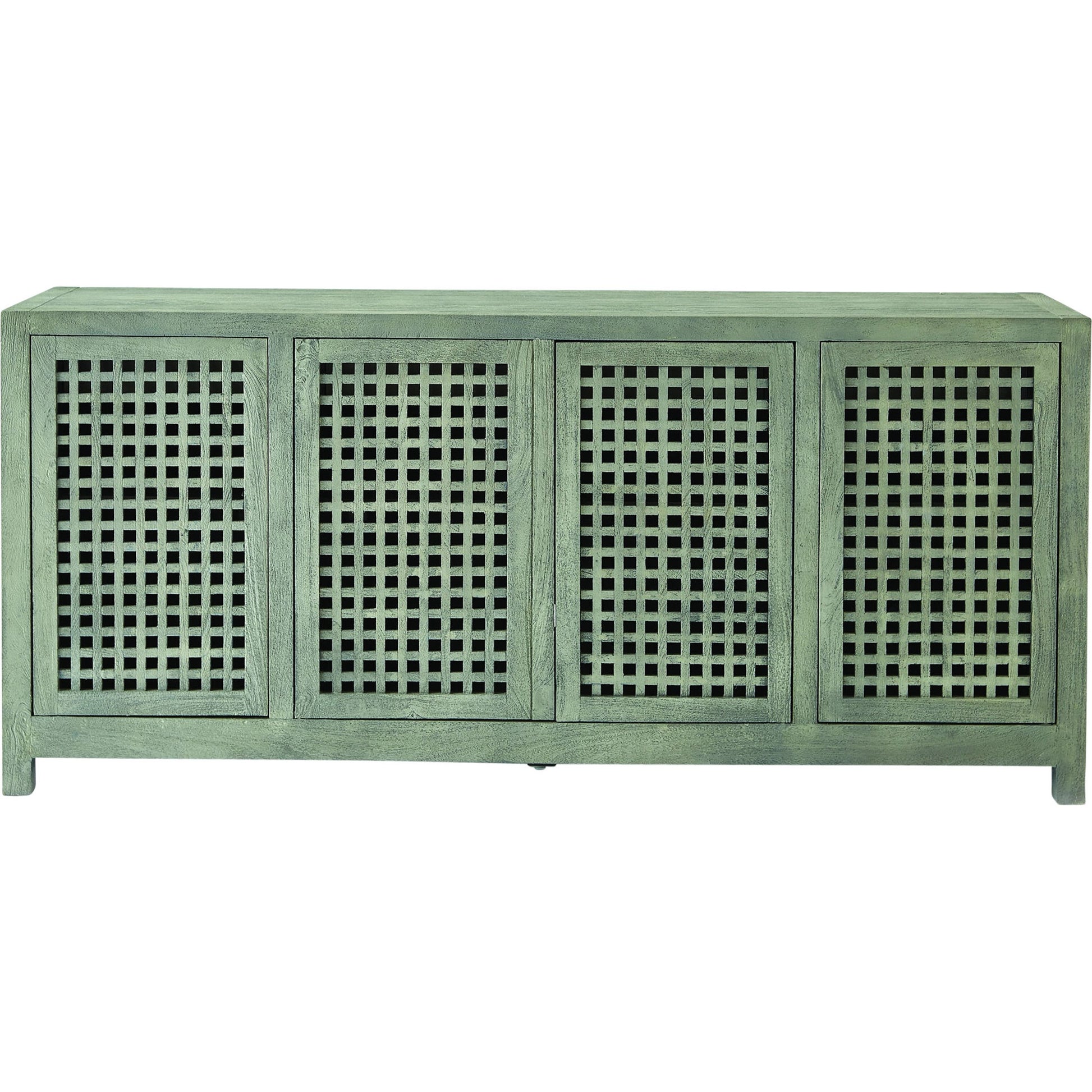 Driftwood Lattice Credenza by Global Views in white washed. Made from mango, mdf in a coastal style.