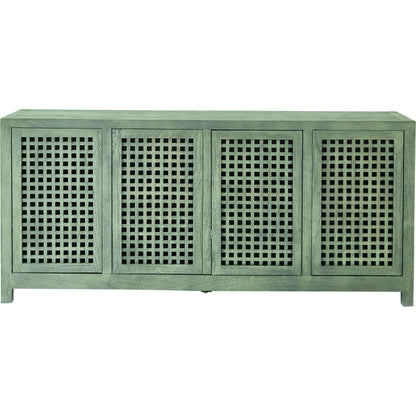 Driftwood Lattice Credenza by Global Views in white washed. Made from mango, mdf in a coastal style.