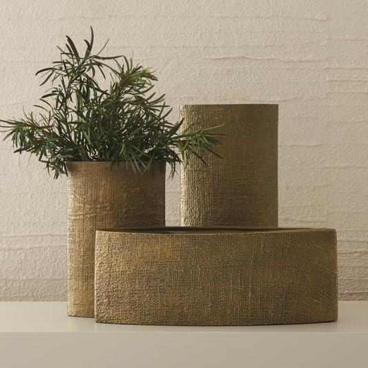 Hemp Etched Planter by Global Views in brass. Made from aluminum in a eclectic & global style.