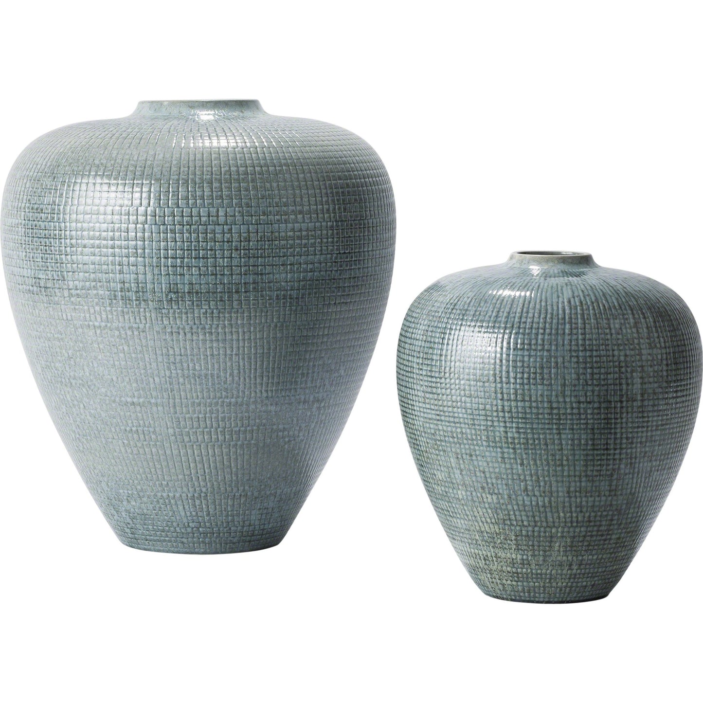 003 SR-700945,SR-700946 | Additional Silo | Check Bulbous Vase by Global Views in silver blue. Made from ceramic in a eclectic & global style.