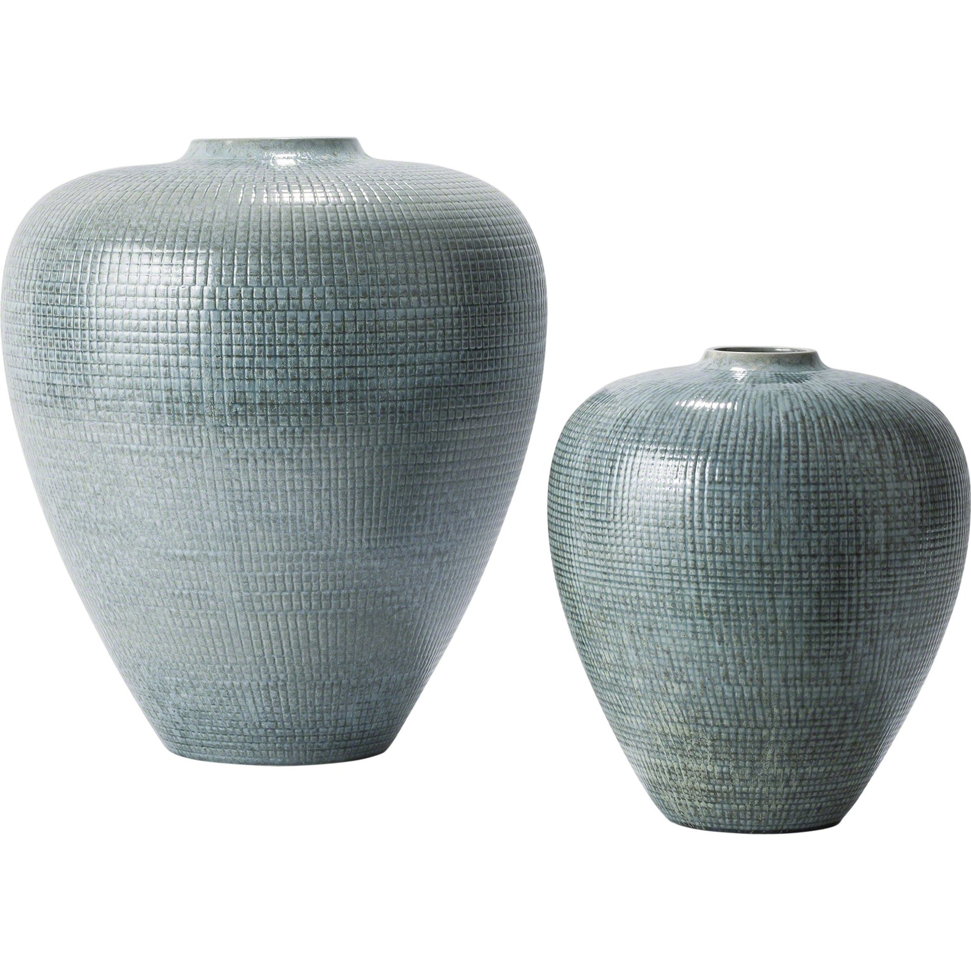 Check Bulbous Vase by Global Views in silver blue. Made from ceramic in a eclectic & global style.