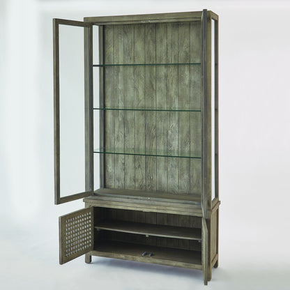 Driftwood Vitrine by Global Views in white sandblasted. Made from mago, tempered glass in a transitional style.