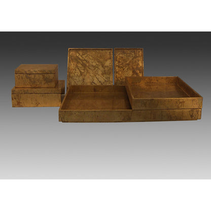 Luxe Leaf Box by Global Views in vietnamese lacquer, gold leaf. Made from mdf in a transitional style.