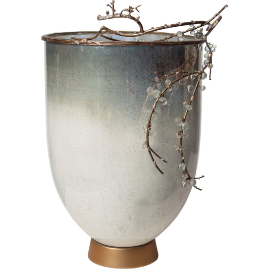 Foret Hurricane by Global Views in matte antique brass. Made from snow white finished glass, aluminum, brass, glass beads in a eclectic & global style.