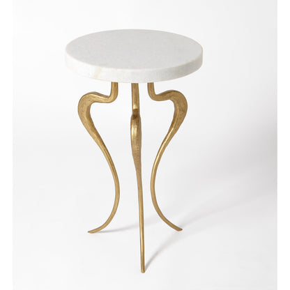 Silhouette Accent Table by Global Views in antique gold. Made from iron, white honed marble in a eclectic & global style.
