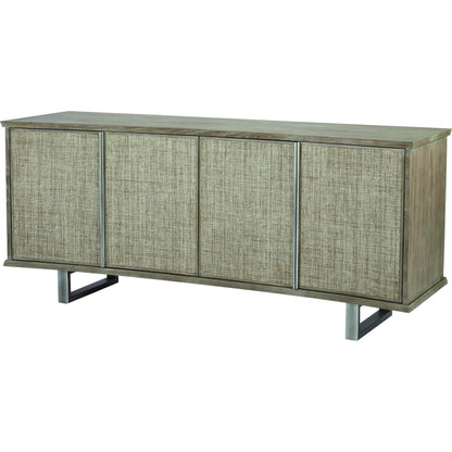 Delphi Media Cabinet by Global Views in gray cerused ash, pewter, acacia, ash. Made from ash, mdf, stainless steel, grasscloth in a modern style.