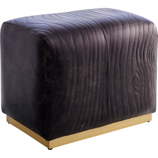Forest Ottoman by Global Views in satin antique gold. Made from mdf, brass, hand stained leather in a modern style.