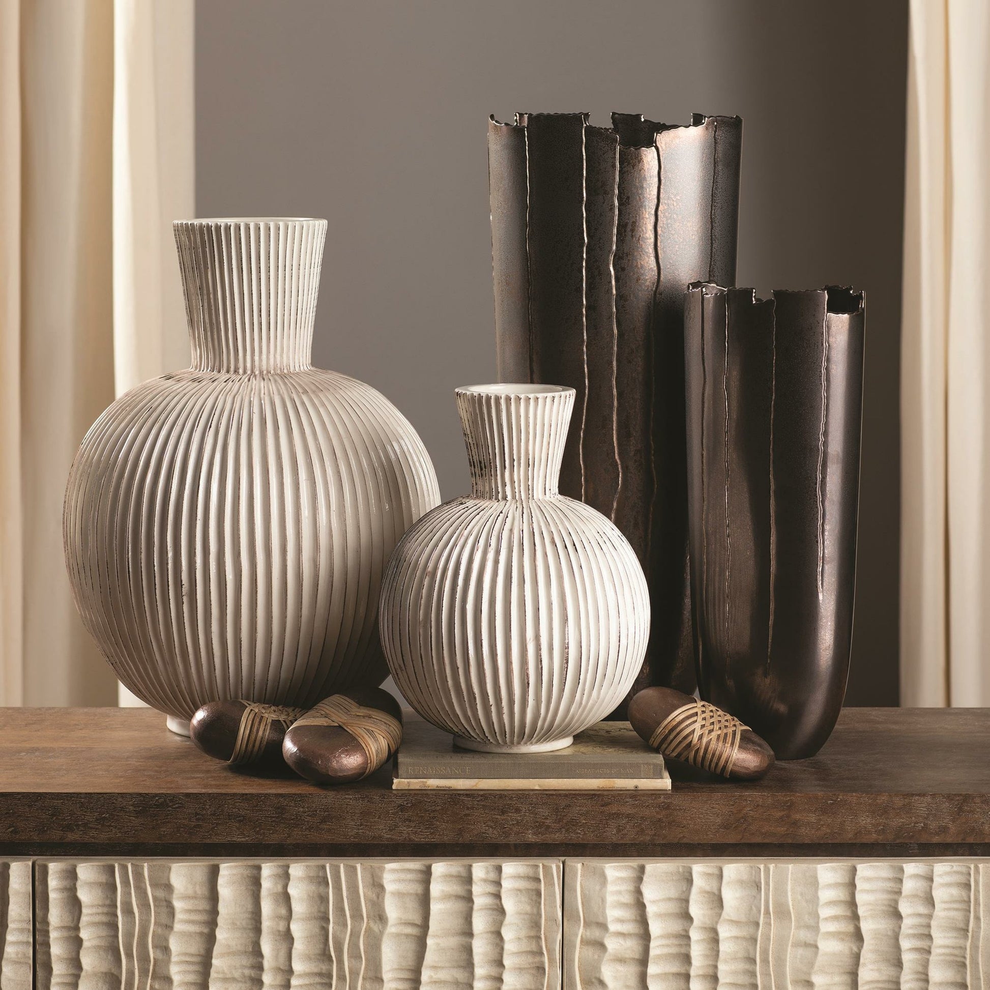 Furrow Sphere Vase by Global Views. Made from ceramic in a eclectic & global style.