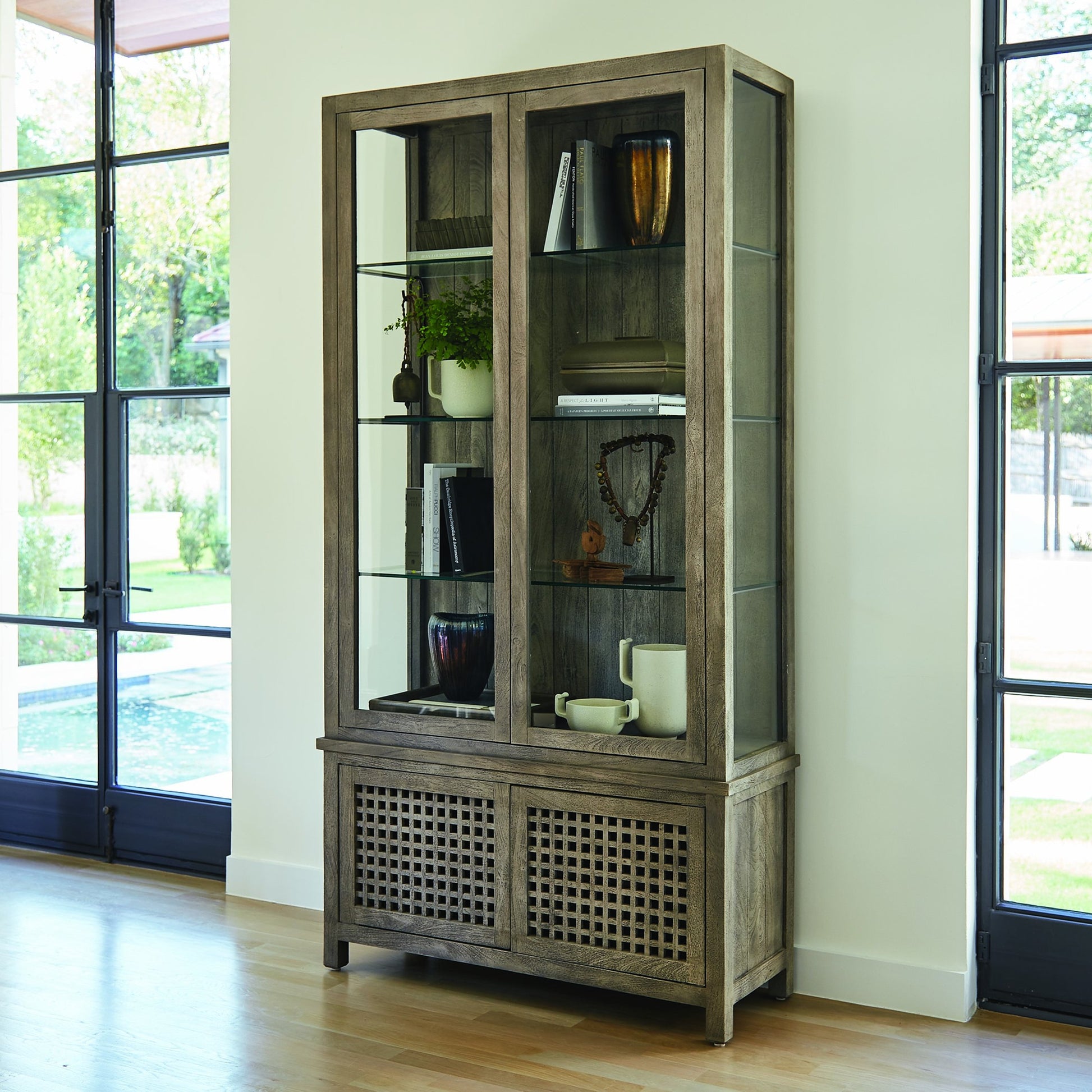 Driftwood Vitrine by Global Views in white sandblasted. Made from mago, tempered glass in a transitional style.