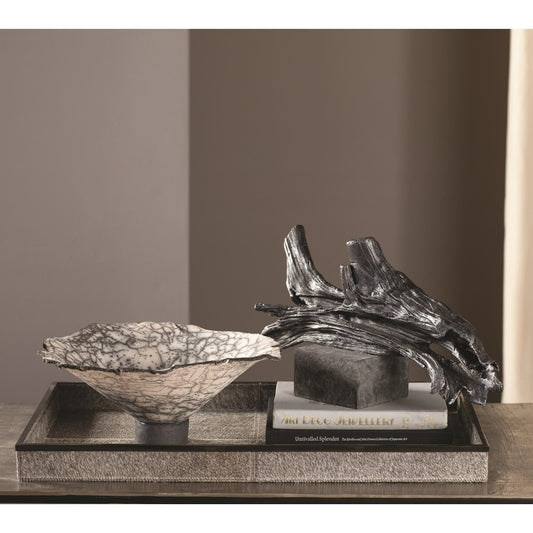 Crackled Footed Bowl by Global Views in black raku. Made from ceramic in a modern style.