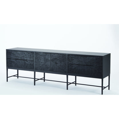 Kyoto Media Cabinet by Global Views in jagged gmelina black, wbi. Made from gmelina, mdf, metal in a modern style.