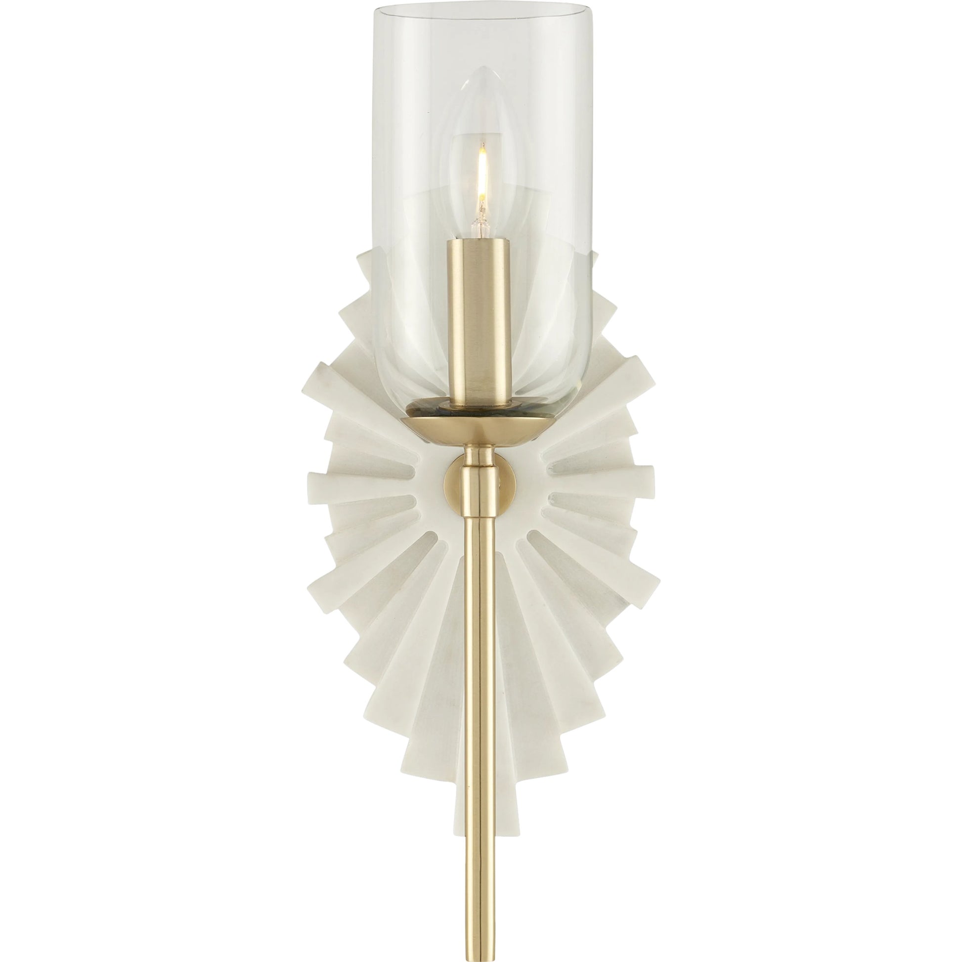 Benthos Wall Sconce by Currey and Company. Made from marble, stainless steel, glass in a modern style.